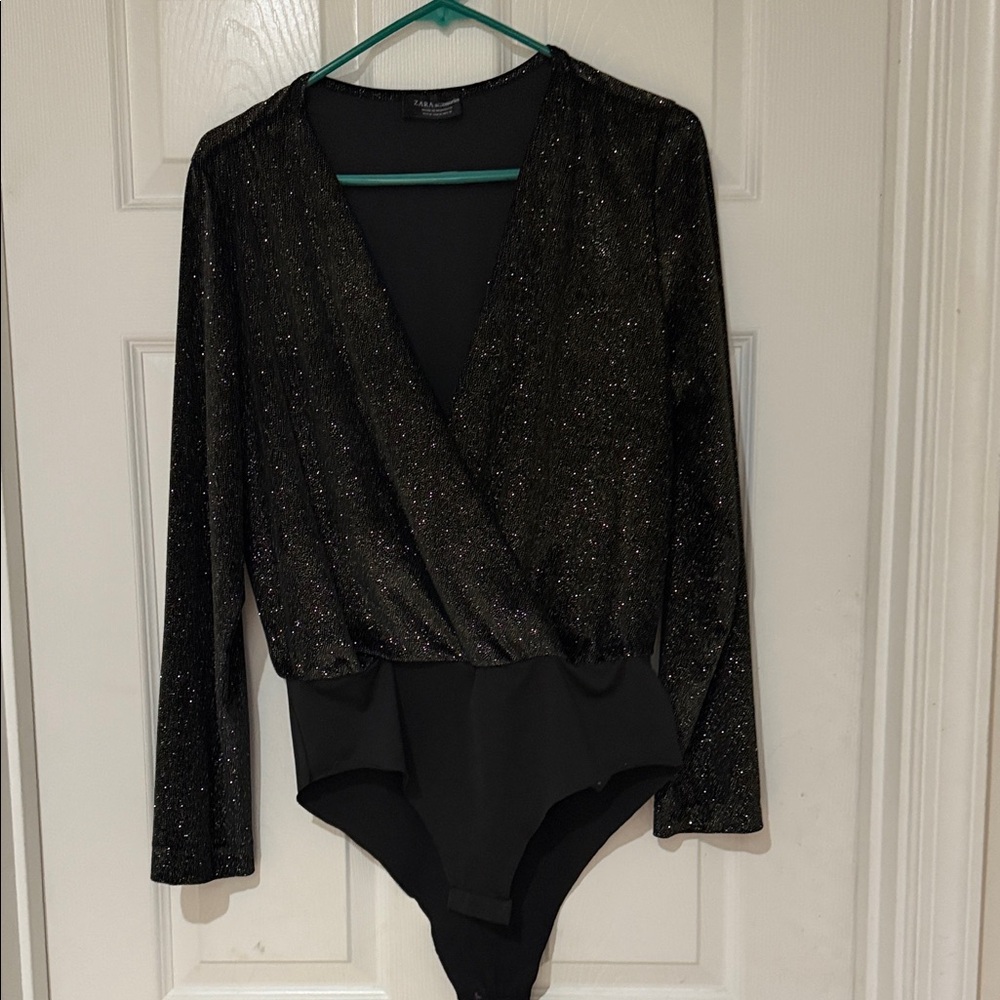 Zara Black Glitter Wrap Top
